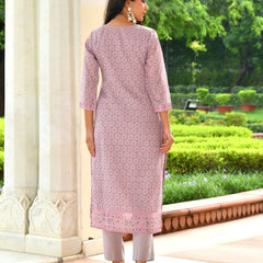 (Vaasva) Women purple linen kurta with cotton pant & dupatta (Set of 5pc)