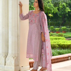 (Vaasva) Women purple linen kurta with cotton pant & dupatta (Set of 5pc)