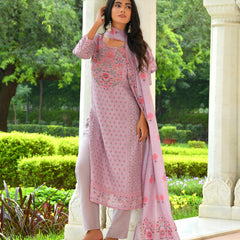 (Vaasva) Women purple linen kurta with cotton pant & dupatta (Set of 5pc)