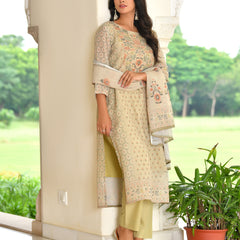 (Vaasva) Women pista linen kurta with cotton pant & dupatta (Set of 5pc)