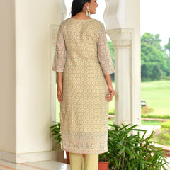 (Vaasva) Women pista linen kurta with cotton pant & dupatta (Set of 5pc)