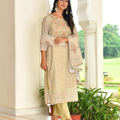(Vaasva) Women pista linen kurta with cotton pant & dupatta (Set of 5pc)