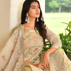 (Vaasva) Women pista linen kurta with cotton pant & dupatta (Set of 5pc)