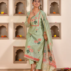 (Vaasva) Women Lemon chanderi kurta with cotton pant & dupatta (Set of 5pc)