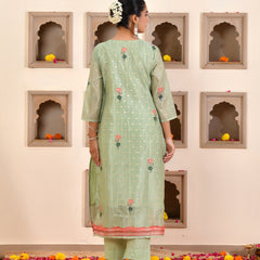 (Vaasva) Women Lemon chanderi kurta with cotton pant & dupatta (Set of 5pc)