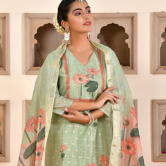 (Vaasva) Women Lemon chanderi kurta with cotton pant & dupatta (Set of 5pc)