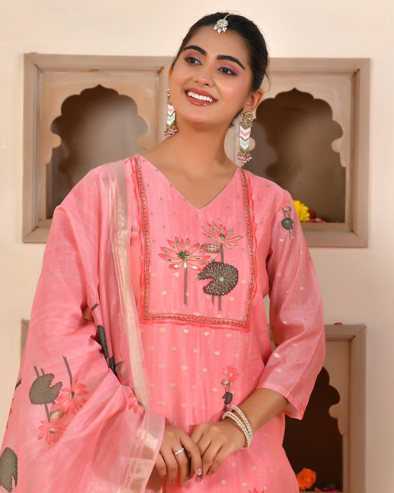 (Vaasva) Women purple chanderi kurta with cotton pant & dupatta (Set of 5pc)