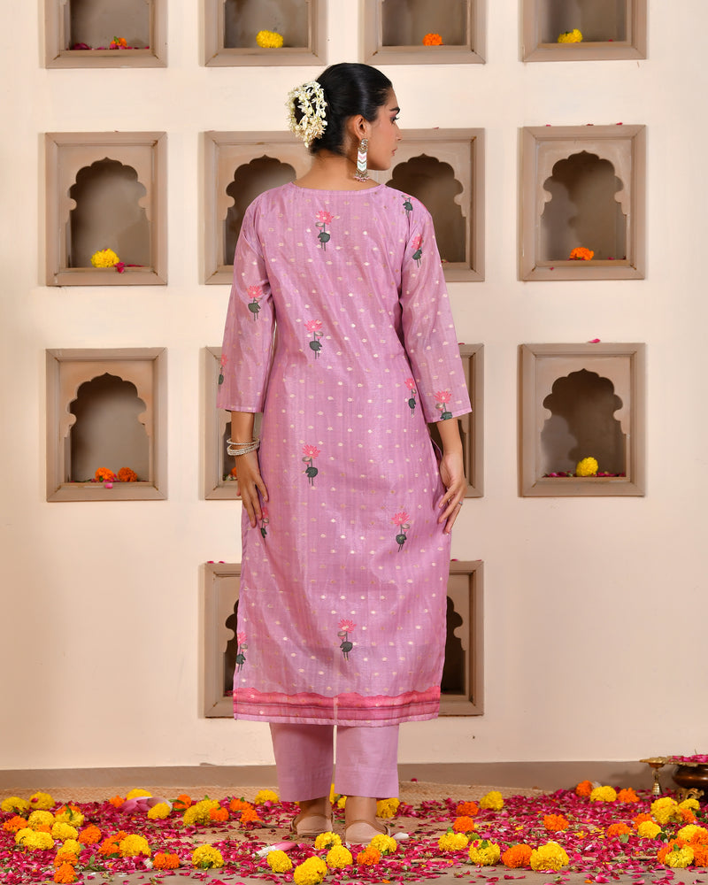 (Vaasva) Women purple chanderi kurta with cotton pant & dupatta (Set of 5pc)