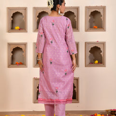(Vaasva) Women purple chanderi kurta with cotton pant & dupatta (Set of 5pc)