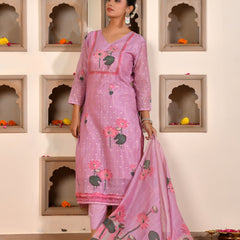 (Vaasva) Women purple chanderi kurta with cotton pant & dupatta (Set of 5pc)