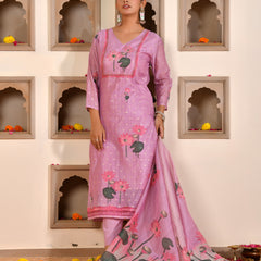 (Vaasva) Women purple chanderi kurta with cotton pant & dupatta (Set of 5pc)