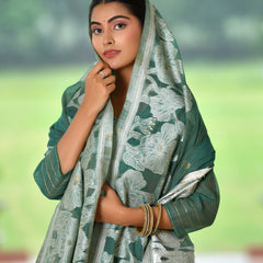 (Vaasva) Women green jamdani kurta with cotton pant & dupatta (Set of 5pc)