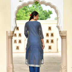 (Vaasva) Women blue jamdani kurta with cotton pant & dupatta (Set of 5pc)