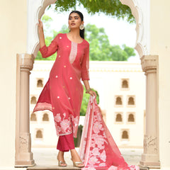 (Vaasva) Women Wine jamdani kurta with cotton pant & dupatta (Set of 5pc)