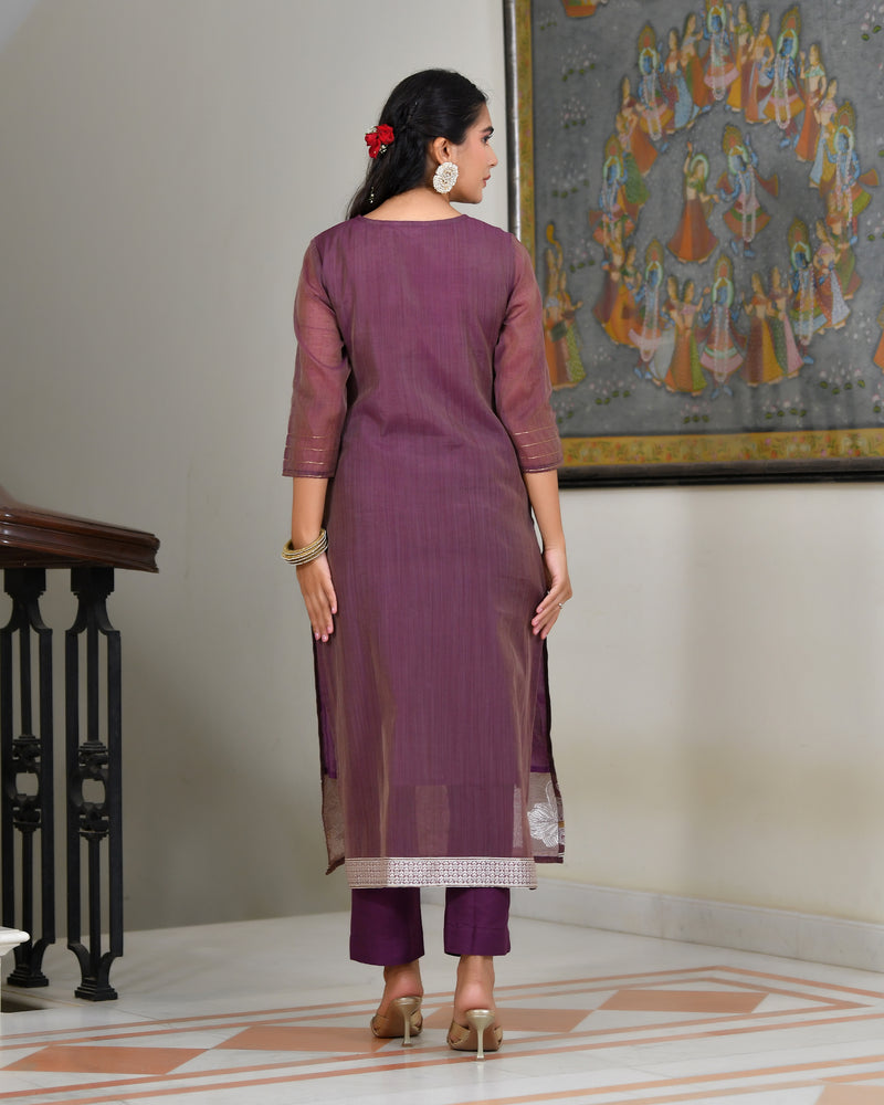 (Vaasva) Women Red jamdani kurta with cotton pant & dupatta (Set of 5pc)