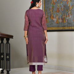 (Vaasva) Women Red jamdani kurta with cotton pant & dupatta (Set of 5pc)