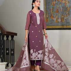 (Vaasva) Women Red jamdani kurta with cotton pant & dupatta (Set of 5pc)