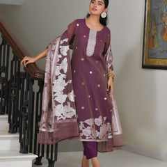 (Vaasva) Women Red jamdani kurta with cotton pant & dupatta (Set of 5pc)