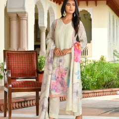 (Vaasva) Women pink linen kurta with cotton pant & dupatta (Set of 5pc)