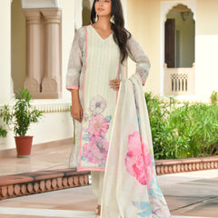 (Vaasva) Women pink linen kurta with cotton pant & dupatta (Set of 5pc)