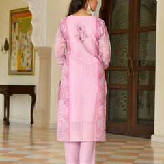 (Vaasva) Women palegreen linen kurta with cotton pant & dupatta (Set of 5pc)
