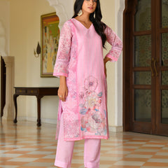 (Vaasva) Women palegreen linen kurta with cotton pant & dupatta (Set of 5pc)