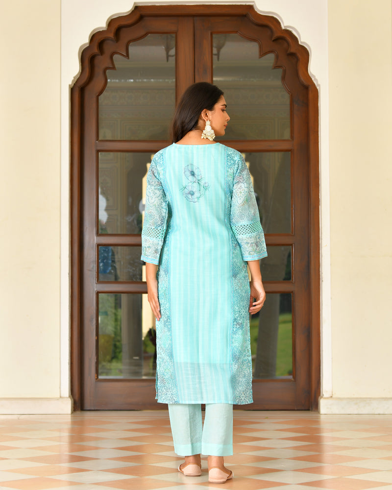 (Vaasva) Women Ivory linen kurta with cotton pant & dupatta (Set of 5pc)