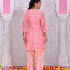 (Vaasva) Women blush chanderi kurta with farshi pant & dupatta (Set of 5pc)