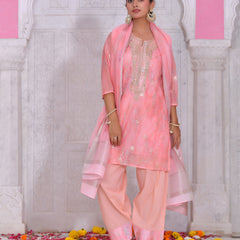 (Vaasva) Women blush chanderi kurta with farshi pant & dupatta (Set of 5pc)