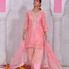 (Vaasva) Women blush chanderi kurta with farshi pant & dupatta (Set of 5pc)