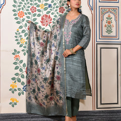 (Vaasva) Women mustard silk embroidered  suit set & printed dupatta (Set of 5pc)