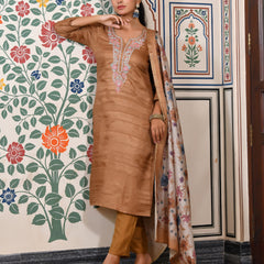 (Vaasva) Women mustard silk embroidered  suit set & printed dupatta (Set of 5pc)