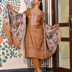 (Vaasva) Women mustard silk embroidered  suit set & printed dupatta (Set of 5pc)
