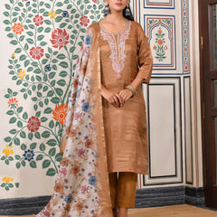 (Vaasva) Women mustard silk embroidered  suit set & printed dupatta (Set of 5pc)