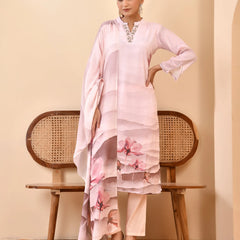 Pale Pink Digital Printed Embroidered Kurta With Pant Dupatta Set (Set of 5 Pc)
