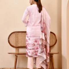 Pale Pink Digital Printed Embroidered Kurta With Pant Dupatta Set (Set of 5 Pc)
