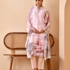 Pale Pink Digital Printed Embroidered Kurta With Pant Dupatta Set (Set of 5 Pc)