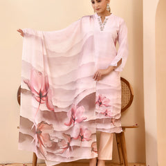 Pale Pink Digital Printed Embroidered Kurta With Pant Dupatta Set (Set of 5 Pc)