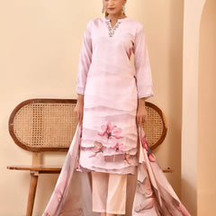 Pale Pink Digital Printed Embroidered Kurta With Pant Dupatta Set (Set of 5 Pc)