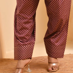 Brown Panel Cotton Cord Set With Polka Dot Printed Farshi Pant (Set of 5 Pc)