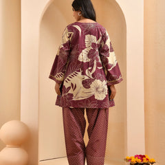 Brown Panel Cotton Cord Set With Polka Dot Printed Farshi Pant (Set of 5 Pc)