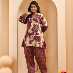 Brown Panel Cotton Cord Set With Polka Dot Printed Farshi Pant (Set of 5 Pc)