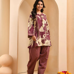 Brown Panel Cotton Cord Set With Polka Dot Printed Farshi Pant (Set of 5 Pc)