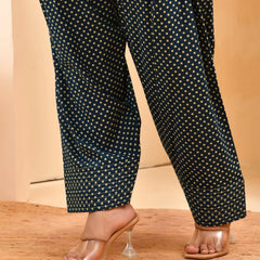 Cobalt Blue Panel Cotton Cord Set With Polka Dot Printed Farshi Pant (Set of 5 Pc)