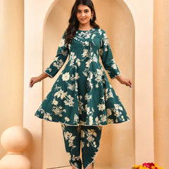 Ferozi Floral Printed Short Kurta Anarkali With Tulip Dhoti Pants (Set of 5 Pc)