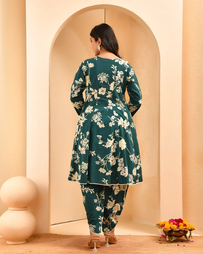 Ferozi Floral Printed Short Kurta Anarkali With Tulip Dhoti Pants (Set of 5 Pc)
