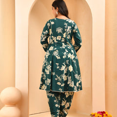 Ferozi Floral Printed Short Kurta Anarkali With Tulip Dhoti Pants (Set of 5 Pc)