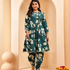 Ferozi Floral Printed Short Kurta Anarkali With Tulip Dhoti Pants (Set of 5 Pc)