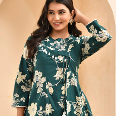 Ferozi Floral Printed Short Kurta Anarkali With Tulip Dhoti Pants (Set of 5 Pc)