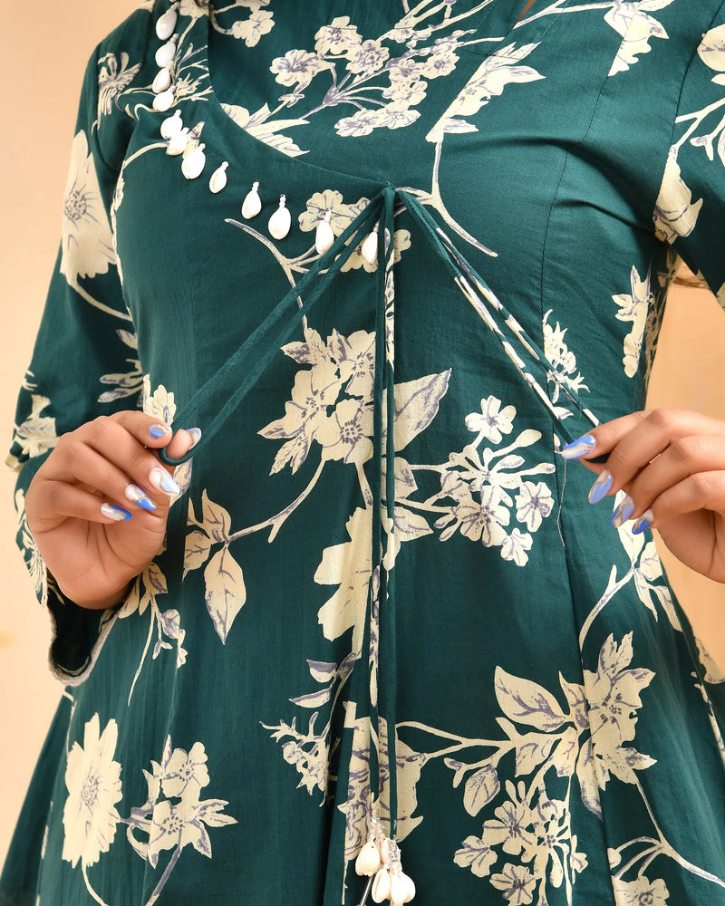 Ferozi Floral Printed Short Kurta Anarkali With Tulip Dhoti Pants (Set of 5 Pc)